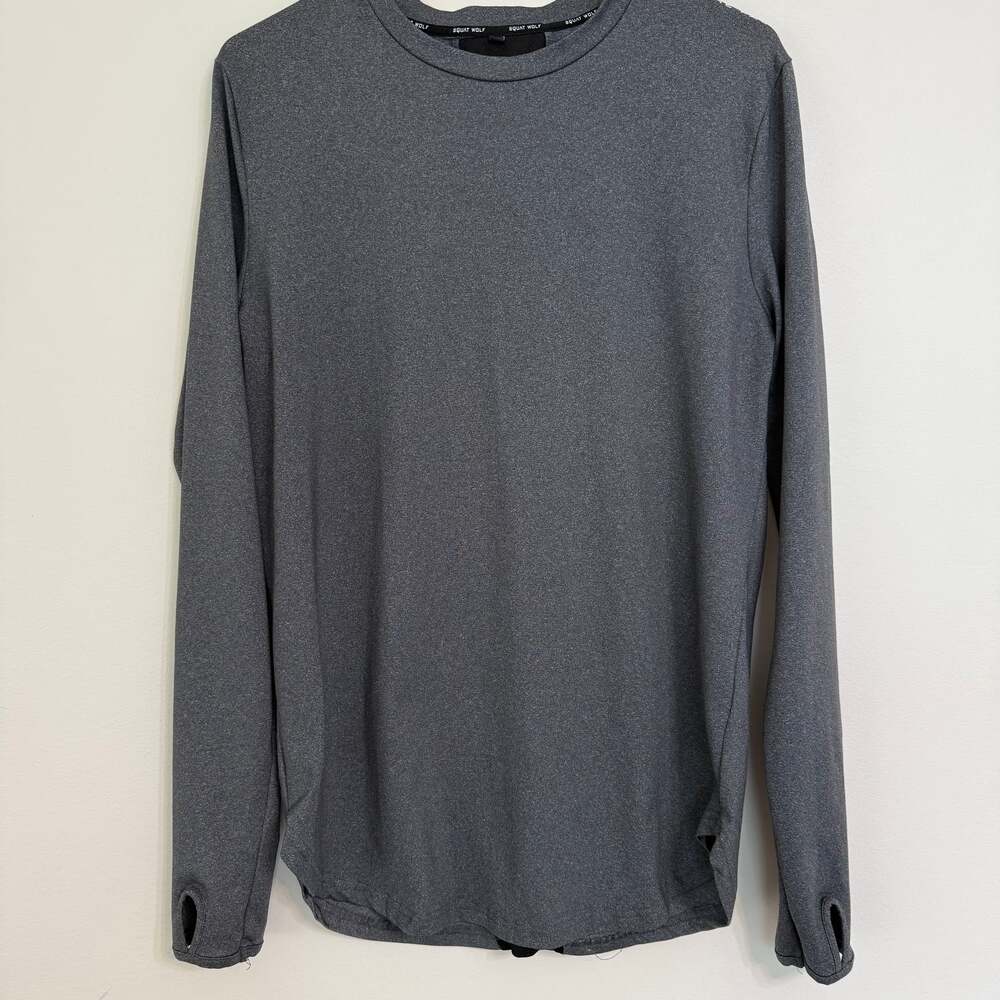 Squat Wolf Mens Long‎ Sleeve Training Shirt Grey Mesh Back Thumbholes Size M